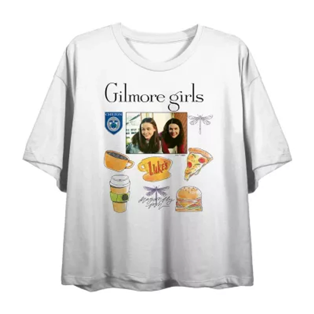 Gilmore Girls Lorelai & Rory Screenshot Icons Crew Womens Neck Short Sleeve Crop Top Juniors