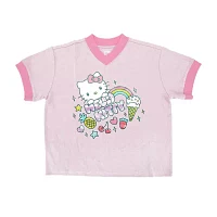 Juniors Hello Kitty Rainbow Womens V Neck Short Sleeve Graphic T-Shirt