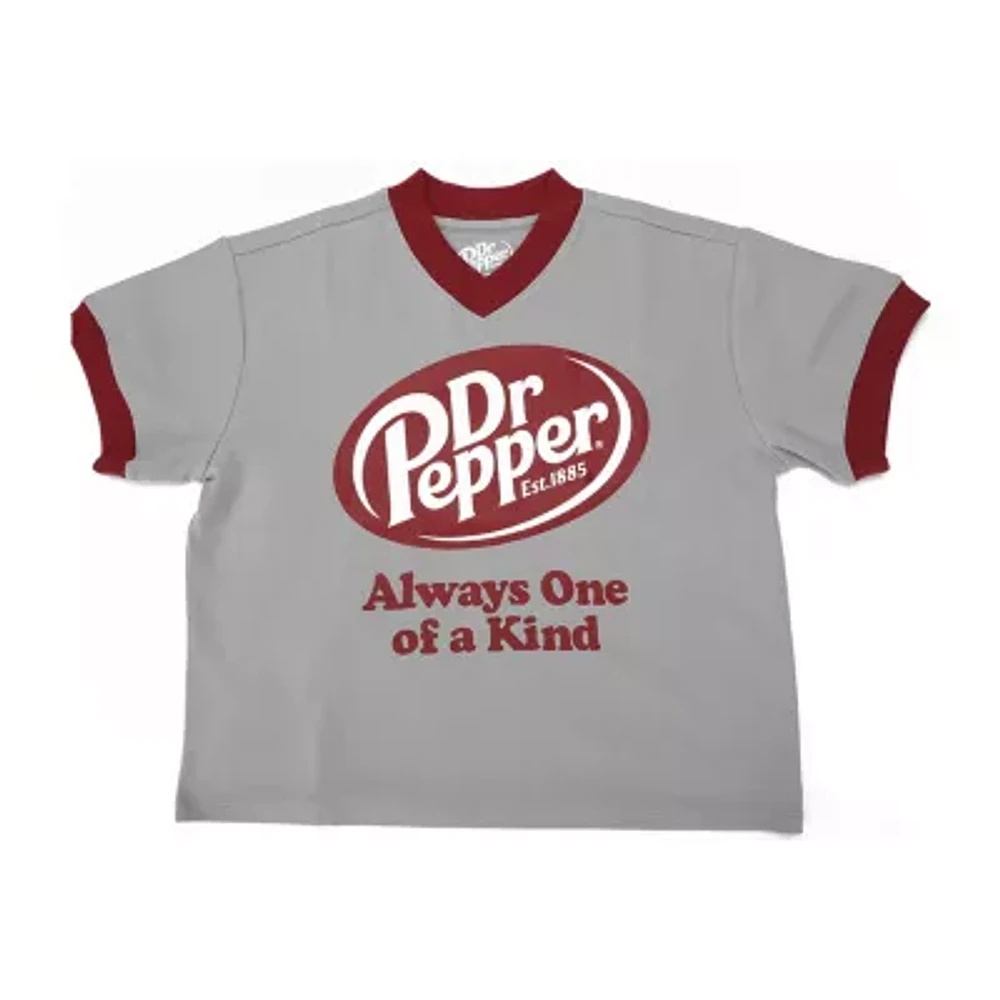 Juniors Dr Pepper Always One Of A Kind Womens V Neck Short Sleeve Graphic T-Shirt