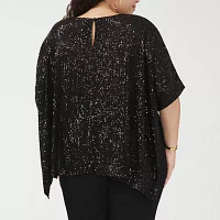 MSK Plus Womens Round Neck Short Sleeve Sequin Blouse