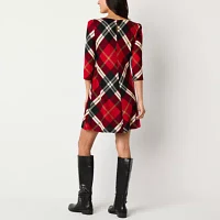 Jessica Howard Plaid Womens 3/4 Sleeve Shift Dress Petite