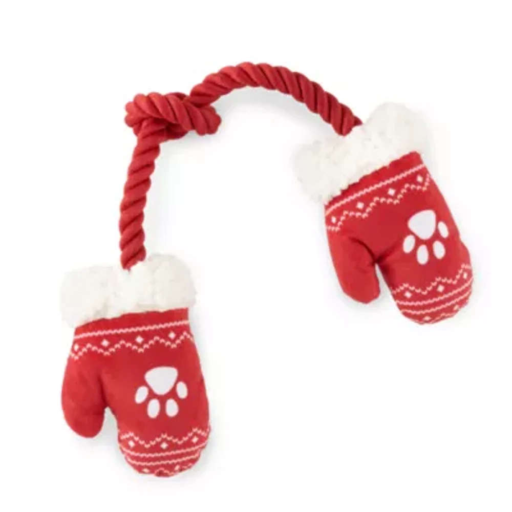 Paw & Tail Holiday Mittens Rope Toy