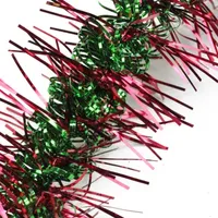 50' x 3'' Red and Green Spiral Center Christmas Tinsel Garland - Unlit