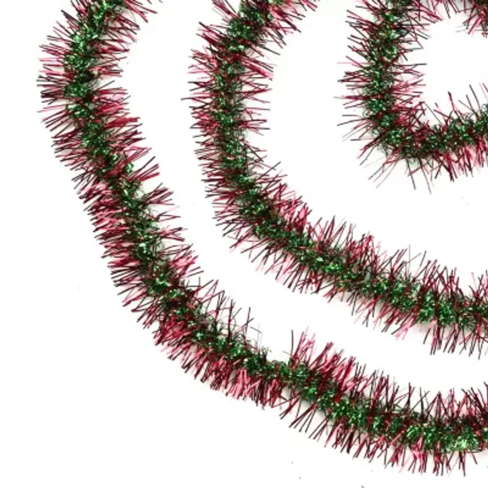 50' x 3'' Red and Green Spiral Center Christmas Tinsel Garland - Unlit