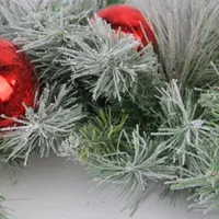 Flocked Pine with Red Ornaments Artificial Christmas Wreath  24-Inch  Unlit