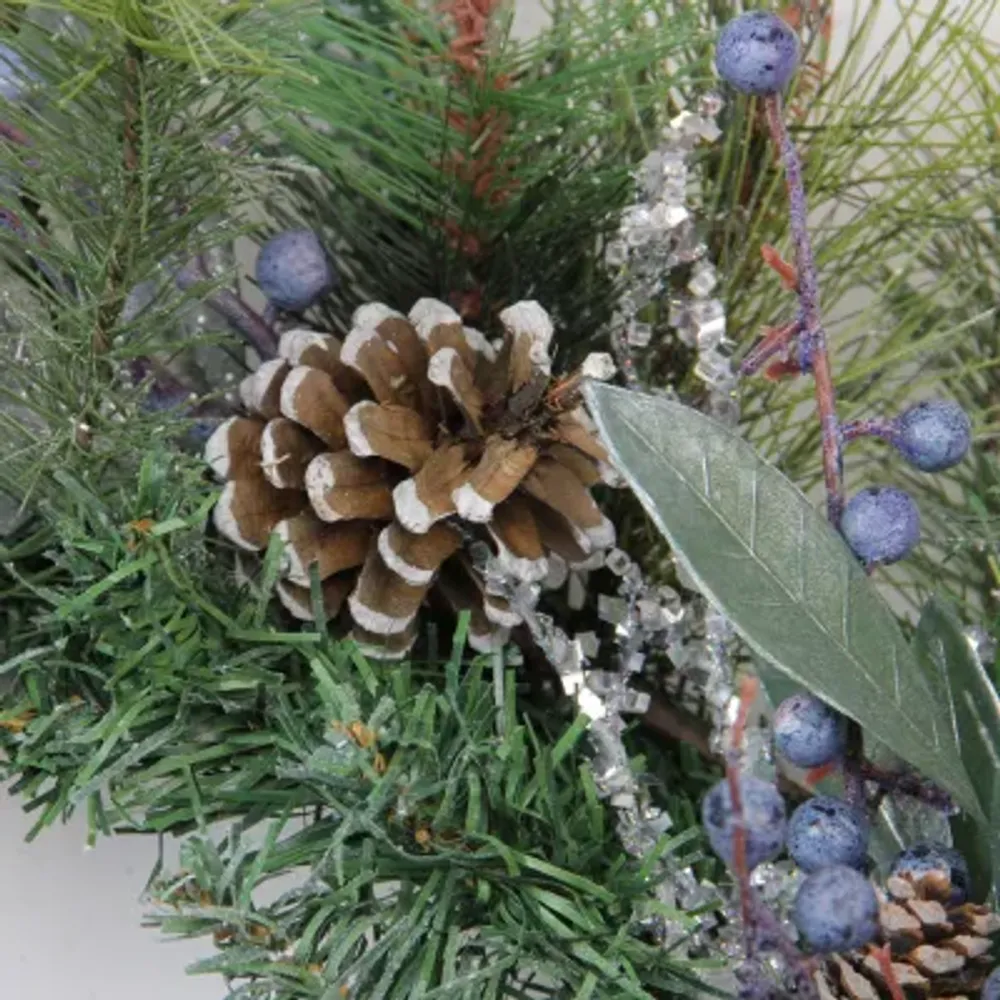 Mixed Pine and Blueberries Artificial Christmas Wreath -24-Inch  Unlit