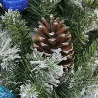 Flocked Pine with Blue and Silver Ornaments Artificial Christmas Wreath  24-Inch  Unlit