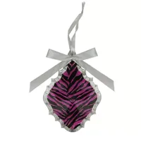 5.5'' Glittered Magenta Pink Zebra Print Teardrop Prism Christmas Ornament