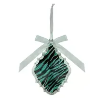 5.5'' Teal Green and Black Glittered Zebra Print Teardrop Prism Christmas Ornament