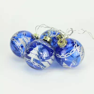 4ct Blue Glass 2-Finish LED Lighted Christmas Ball Ornaments 3.25'' (80mm)