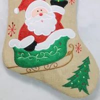 19'' Red and Green Santa Claus in Sleigh Embroidered Christmas Stocking