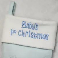 19'' Blue and White Baby's 1st Christmas Embroidered Teddy Bear Christmas Stocking