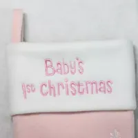 19'' Pink and White Baby's 1st Christmas Embroidered Teddy Bear Christmas Stocking