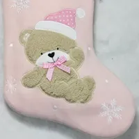 19'' Pink and White Baby's 1st Christmas Embroidered Teddy Bear Christmas Stocking