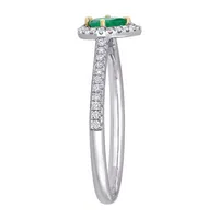 Womens 1/5 CT. Genuine Green Emerald 14K Two Tone Gold Halo Cocktail Ring