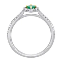 Womens 1/5 CT. Genuine Green Emerald 14K Two Tone Gold Halo Cocktail Ring