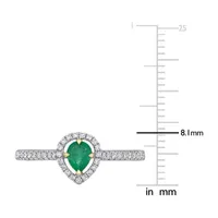 Womens 1/5 CT. Genuine Green Emerald 14K Two Tone Gold Halo Cocktail Ring