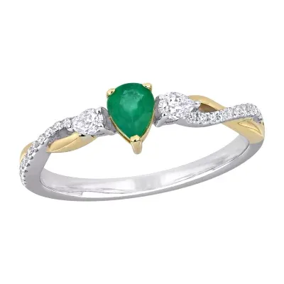 Womens 1/5 CT. T.W. Genuine Green Emerald 14K Two Tone Gold Cocktail Ring