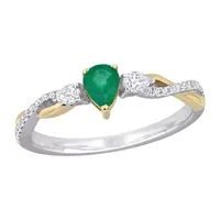 Womens 1/5 CT. Genuine Green Emerald 14K Two Tone Gold Cocktail Ring