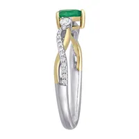 Womens 1/5 CT. T.W. Genuine Green Emerald 14K Two Tone Gold Cocktail Ring