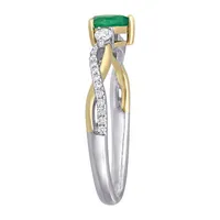 Womens 1/5 CT. Genuine Green Emerald 14K Two Tone Gold Cocktail Ring