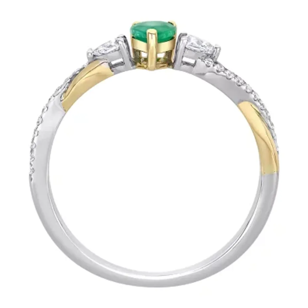 Womens 1/5 CT. Genuine Green Emerald 14K Two Tone Gold Cocktail Ring