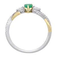 Womens 1/5 CT. Genuine Green Emerald 14K Two Tone Gold Cocktail Ring