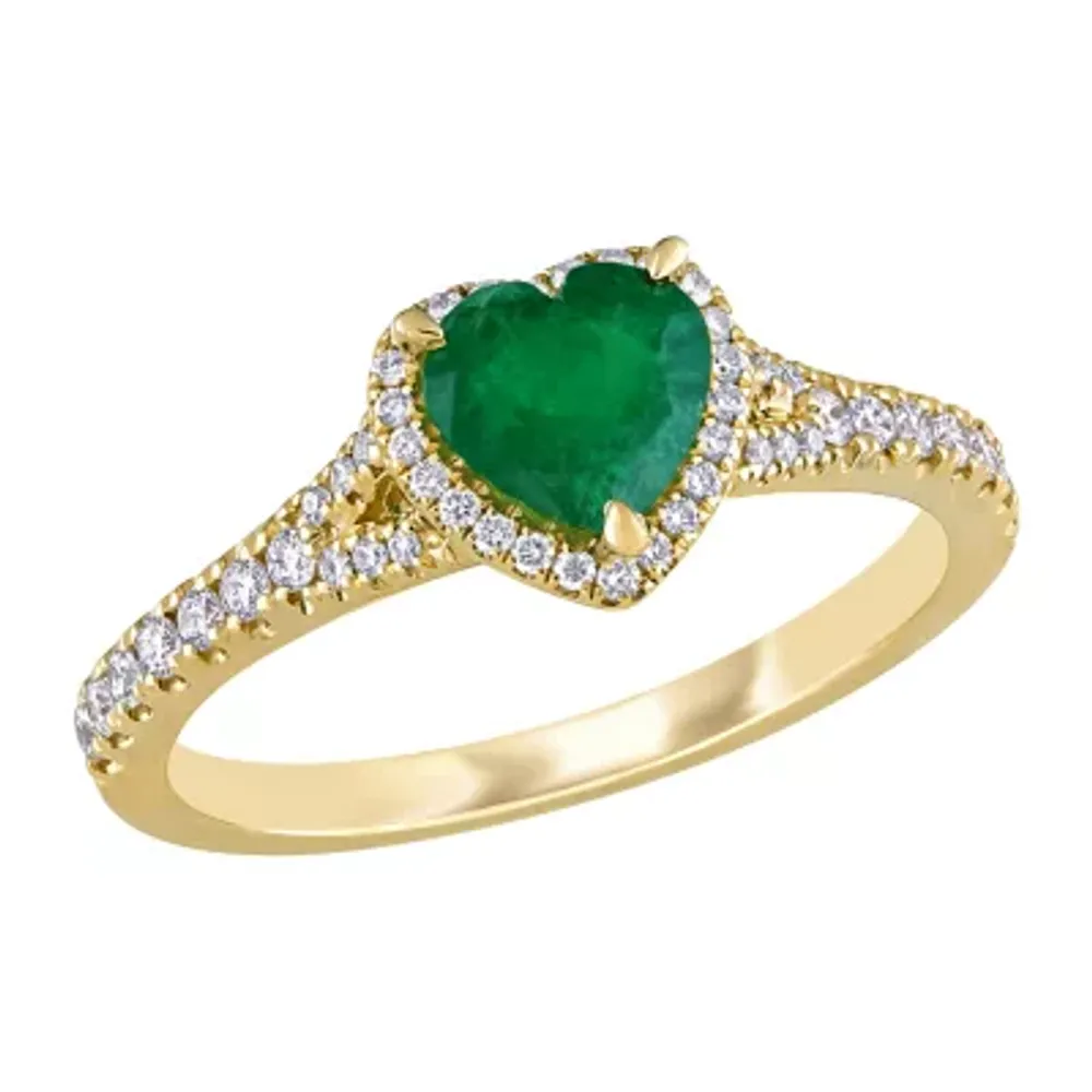 Womens 1/4 CT. T.W. Genuine Green Emerald 14K Gold Halo Cocktail Ring