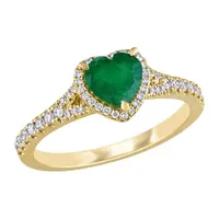 Womens 1/4 CT. T.W. Genuine Green Emerald 14K Gold Halo Cocktail Ring