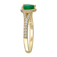 Womens 1/4 CT. T.W. Genuine Green Emerald 14K Gold Halo Cocktail Ring