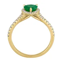 Womens 1/4 CT. T.W. Genuine Green Emerald 14K Gold Halo Cocktail Ring