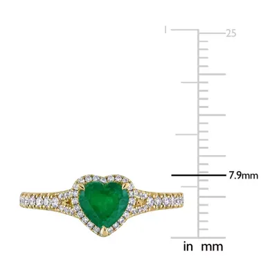 Womens 1/ CT. T.W. Genuine Green Emerald 14K Gold Halo Cocktail Ring