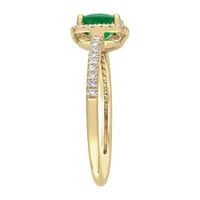 Womens 1/5 CT. T.W. Genuine Green Emerald 14K Gold Halo Cocktail Ring