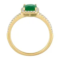 Womens 1/5 CT. T.W. Genuine Green Emerald 14K Gold Halo Cocktail Ring