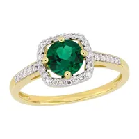 Womens 1/7 CT. T.W. Lab Created Green Emerald 10K Gold Halo Cocktail Ring