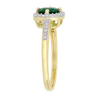 Womens 1/7 CT. T.W. Lab Created Green Emerald 10K Gold Halo Cocktail Ring