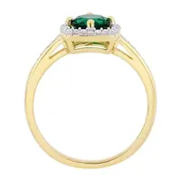 Womens 1/7 CT. T.W. Lab Created Green Emerald 10K Gold Halo Cocktail Ring