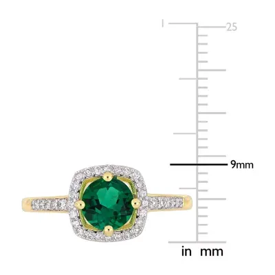 Womens 1/7 CT. T.W. Lab Created Green Emerald 10K Gold Halo Cocktail Ring