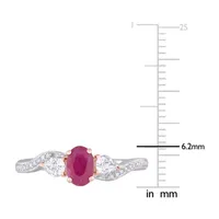 Womens Diamond Accent Lead Glass-Filled Red Ruby 14K Two Tone Gold 3-Stone Cocktail Ring