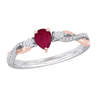 Womens 1/5 CT. Lead Glass-Filled Red Ruby 14K Two Tone Gold Cocktail Ring