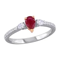 Womens 1/4 CT. T.W. Lead Glass-Filled Red Ruby 14K Two Tone Gold 3-Stone Cocktail Ring