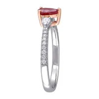 Womens 1/4 CT. T.W. Lead Glass-Filled Red Ruby 14K Two Tone Gold 3-Stone Cocktail Ring