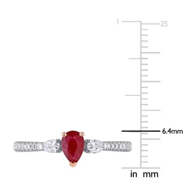 Womens 1/4 CT. T.W. Lead Glass-Filled Red Ruby 14K Two Tone Gold 3-Stone Cocktail Ring