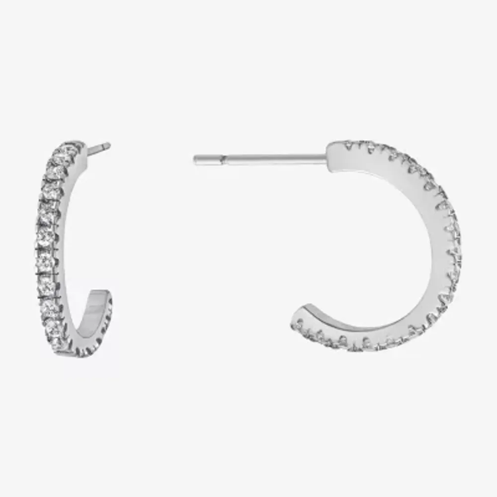 Silver Treasures Cubic Zirconia Sterling Silver Hoop Earrings