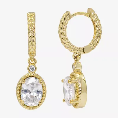 Sparkle Allure Cubic Zirconia 14K Gold Over Brass Oval Drop Earrings