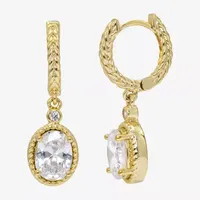 Sparkle Allure Cubic Zirconia 14K Gold Over Brass Oval Drop Earrings