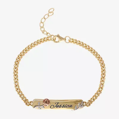 Disney Classics 18K Gold Over Silver 6 Inch Semisolid Curb Beauty and the Beast Id Bracelet