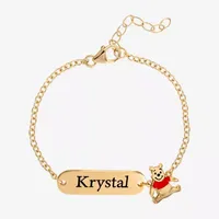 Disney Classics 18K Gold Over Silver 5 Inch Hollow Link Winnie The Pooh Id Bracelet