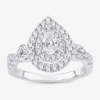 (H-I / I1) 1 CT. T.W. Lab Grown Diamond Pear Shape Side Stone Halo Engagement Ring 10K or 14K White Gold