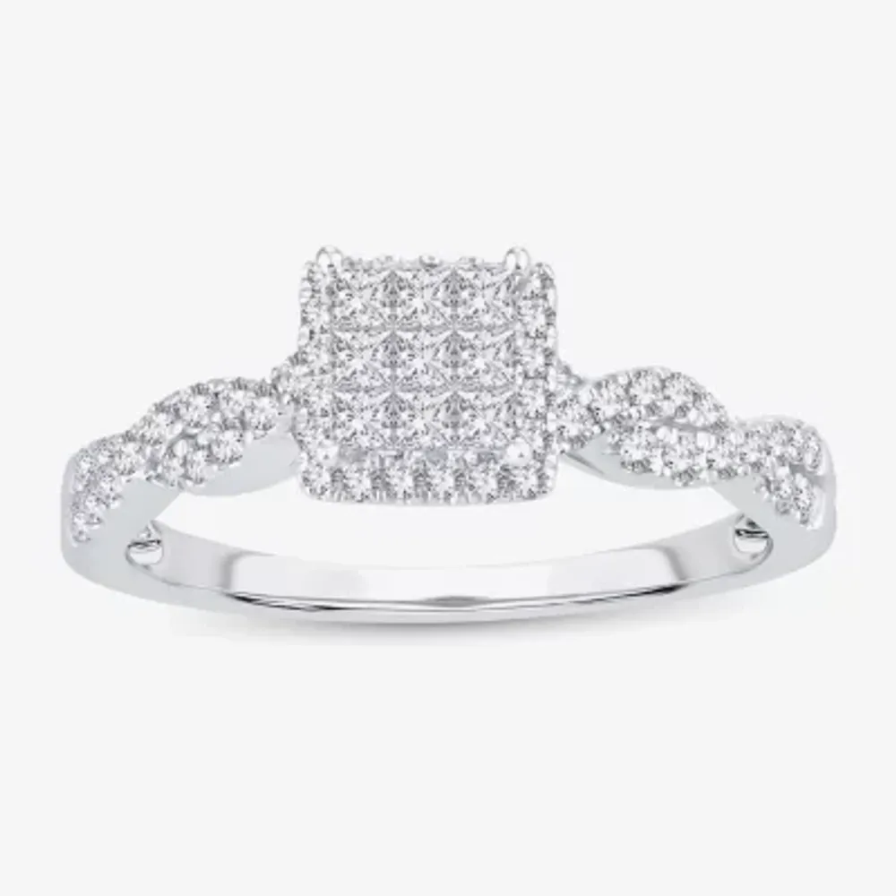 1/2 CT.T.W. Natural Diamond Side Stone Engagement Ring 10K or 14K White Gold